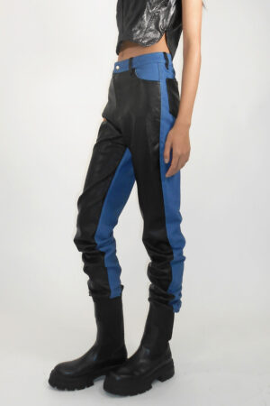 FAKE LEATHER BICOLOR DENIM / BLACK