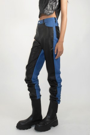 FAKE LEATHER BICOLOR DENIM / BLACK
