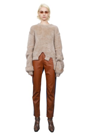 FAKE LEATHER BICOLOR DENIM / BROWN