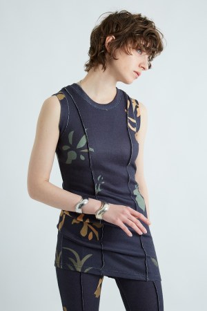 LEAF KNIT DRESS / NAVY