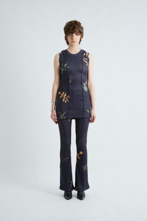 LEAF KNIT FLARE PANTS / NAVY