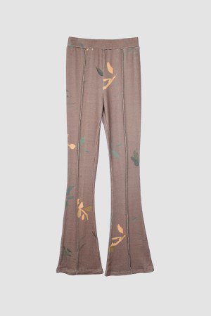 LEAF KNIT FLARE PANTS / BROWN
