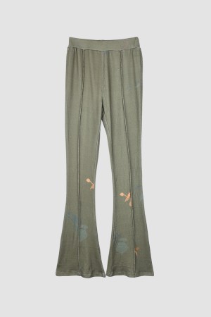 LEAF KNIT FLARE PANTS / GREEN