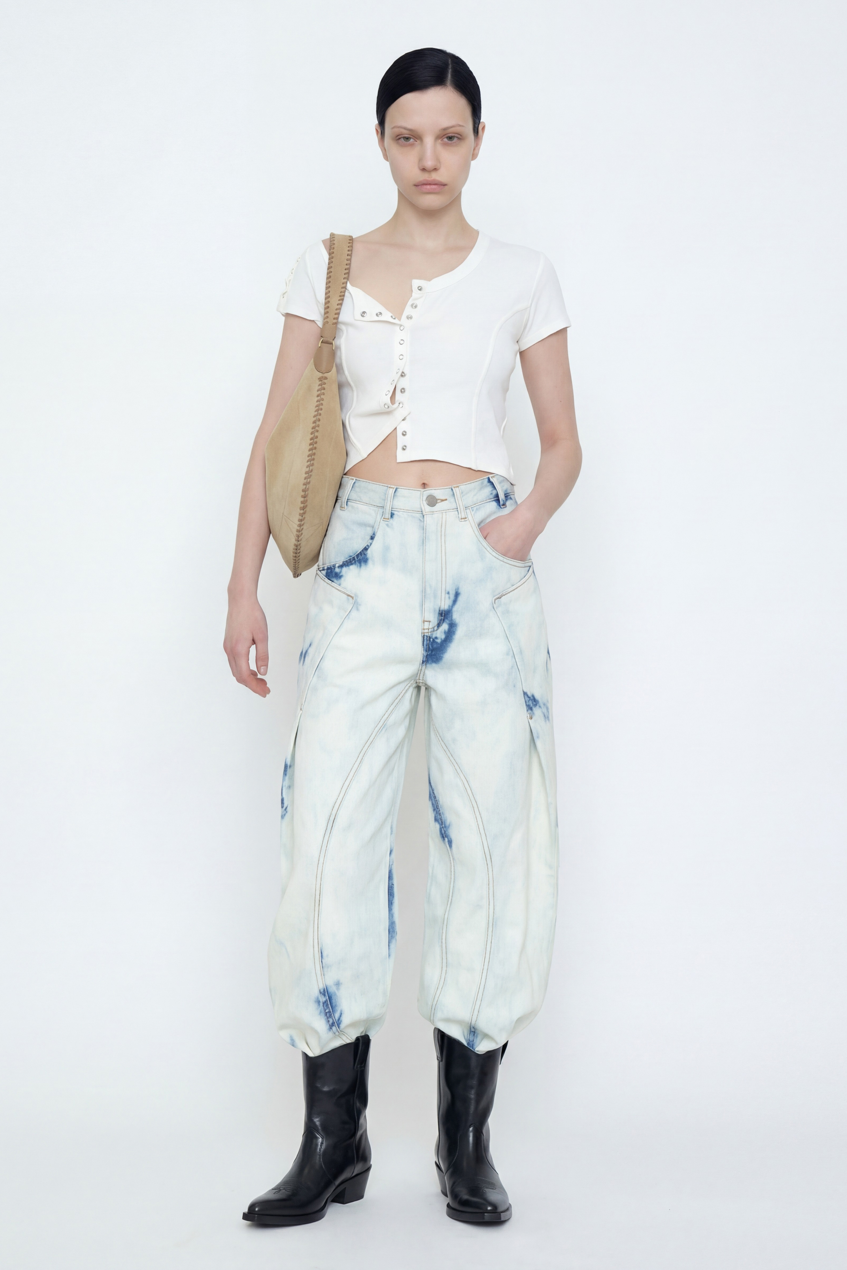 BLEACH WIDE DENIM PANTS / BLUE