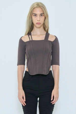 SQUARE NECK TIGHT TOPS / GRAY
