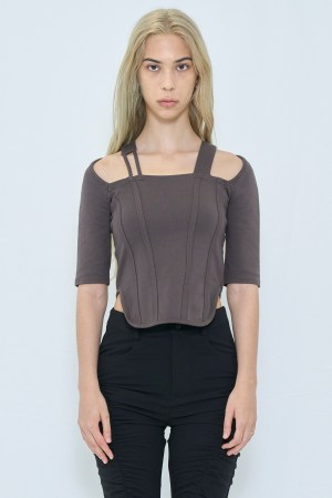 SQUARE NECK TIGHT TOPS / GRAY