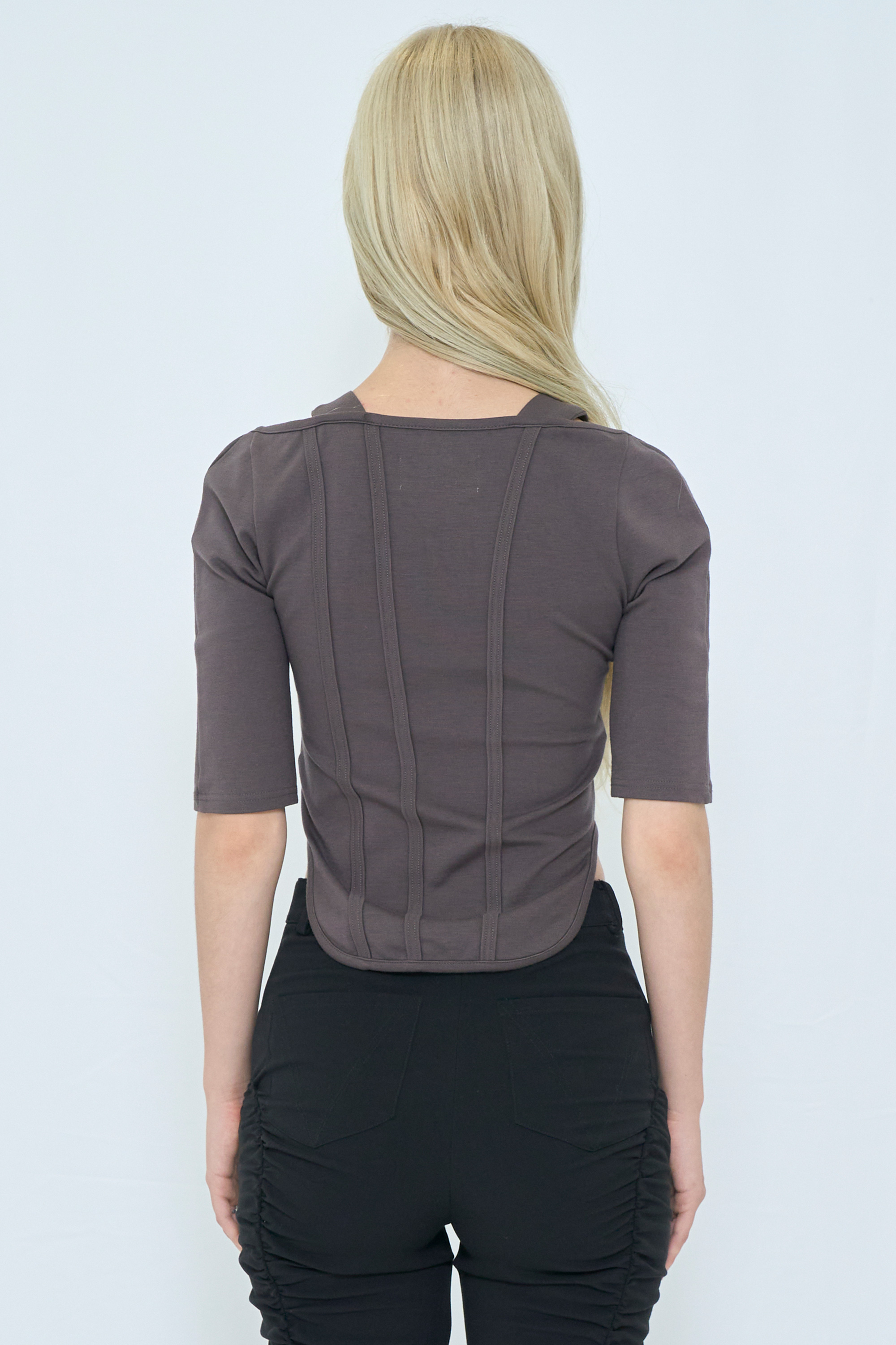 SQUARE NECK TIGHT TOPS / GRAY