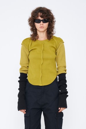 BICOLOR EXTRA LONG SLEEVE RIB TOP / GREEN