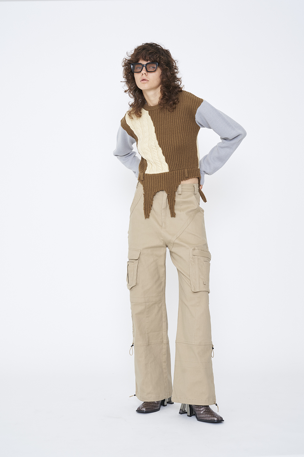 SWITCHING COLOR KNIT / BROWN