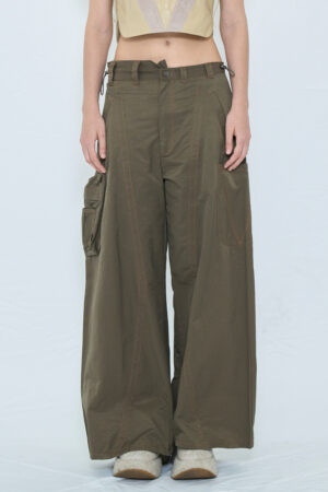 COLOR STITCH BAGGY WIDE PANTS / KHAKI