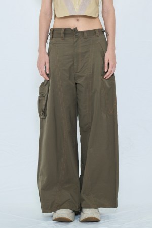 COLOR STITCH BAGGY WIDE PANTS / KHAKI