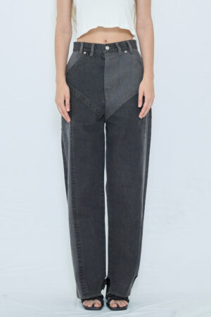 WASHED SWITCHED DENIM PANTS / BLACK