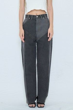 WASHED SWITCHED DENIM PANTS / BLACK