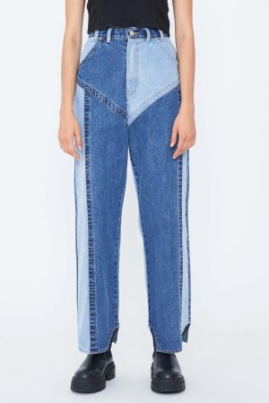 WASHED SWITCHED DENIM PANTS / BLUE