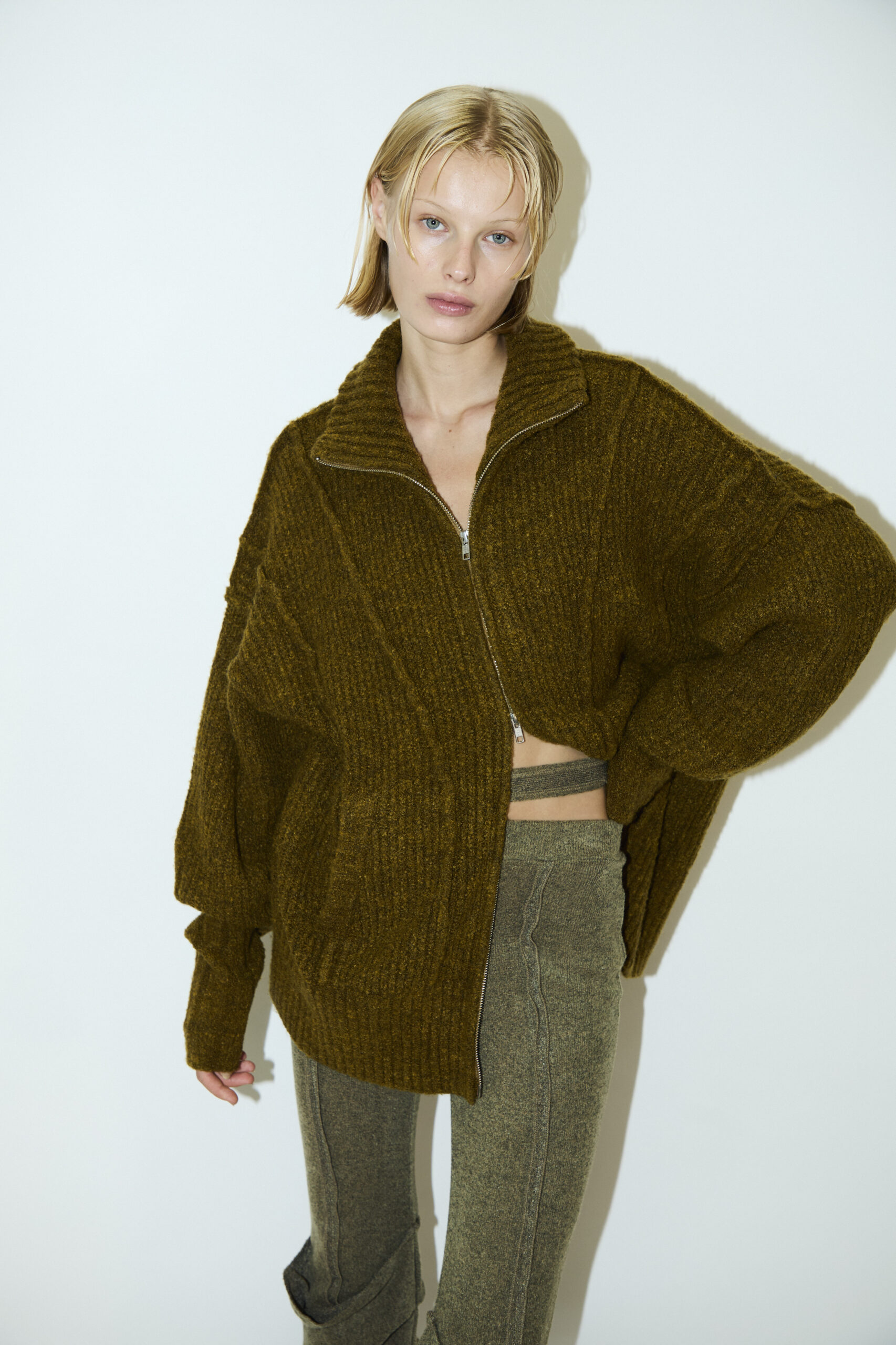 DOUBLE ZIP WOOL KNIT CARDIGAN / YELLOW