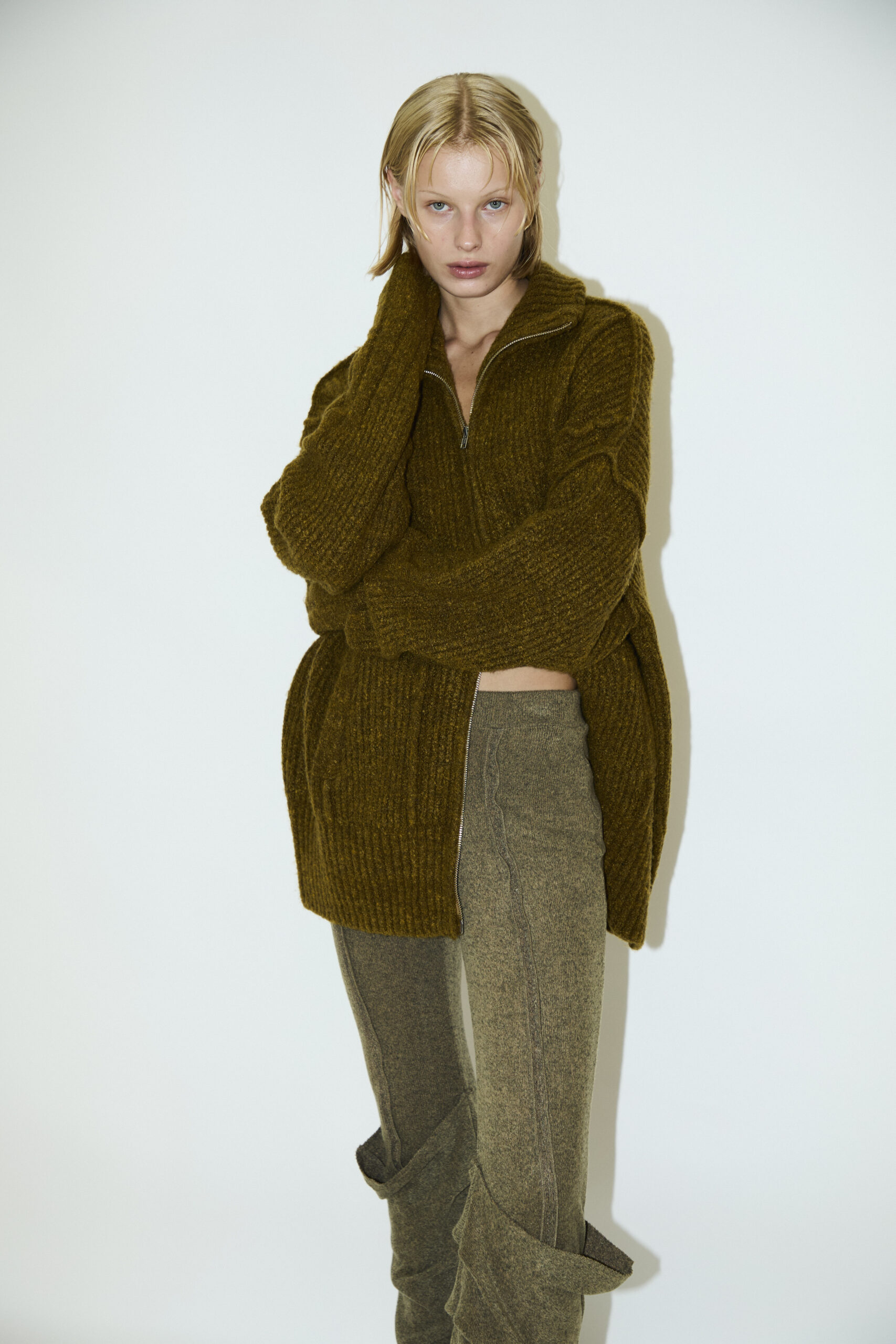 DOUBLE ZIP WOOL KNIT CARDIGAN / YELLOW