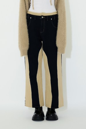 BICOLOR FRAY STRAIGHT PANTS / BLACK