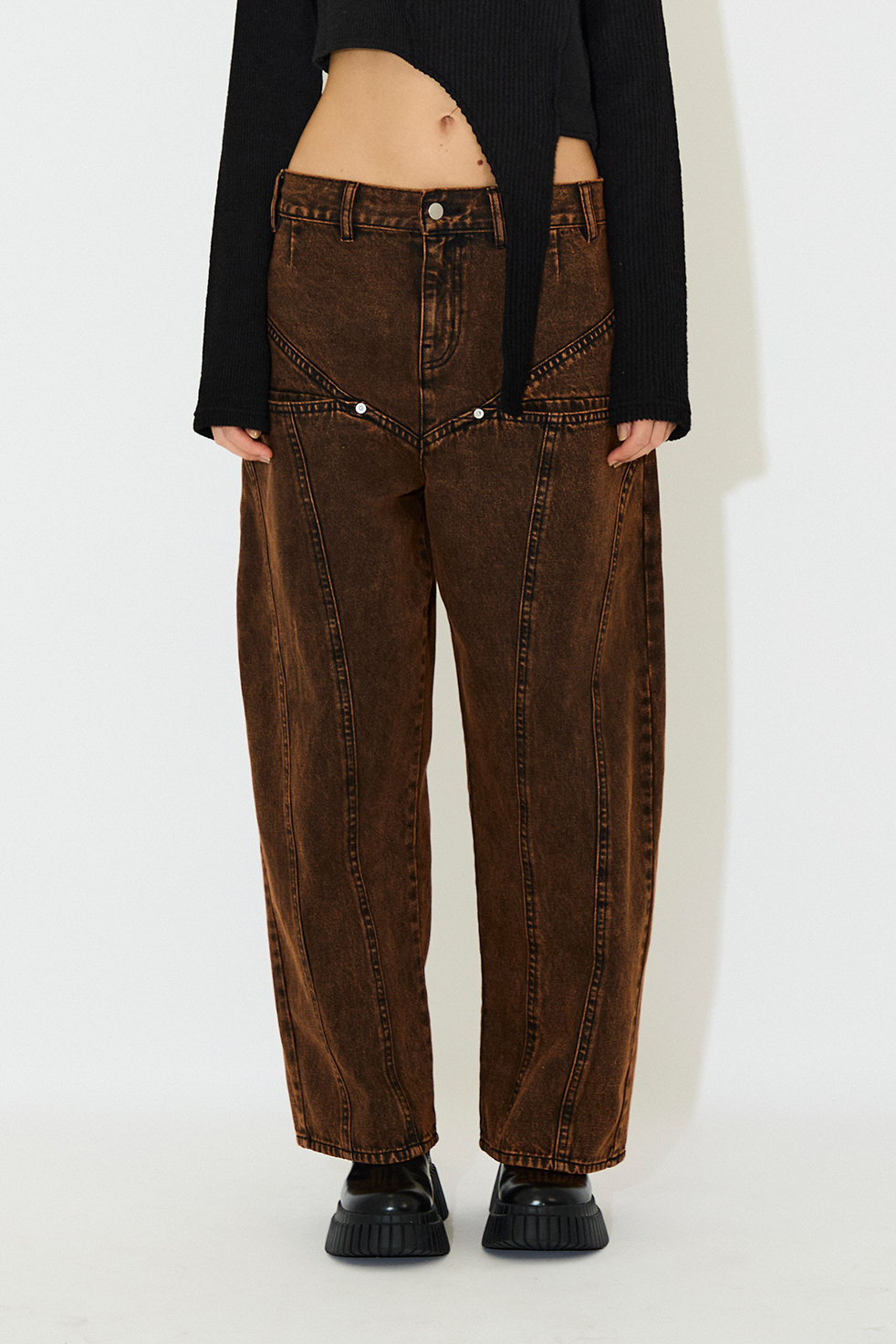 COLOR BLEACH WIDE DENIM PANTS / ORANGE