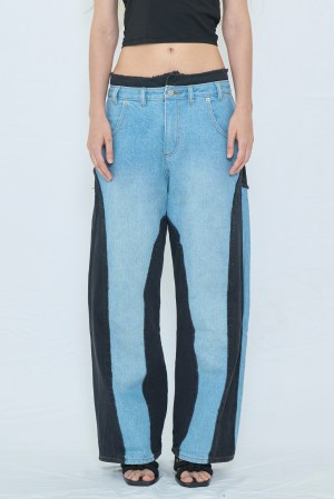 BICOLOR FRAY STRAIGHT PANTS / BLUE
