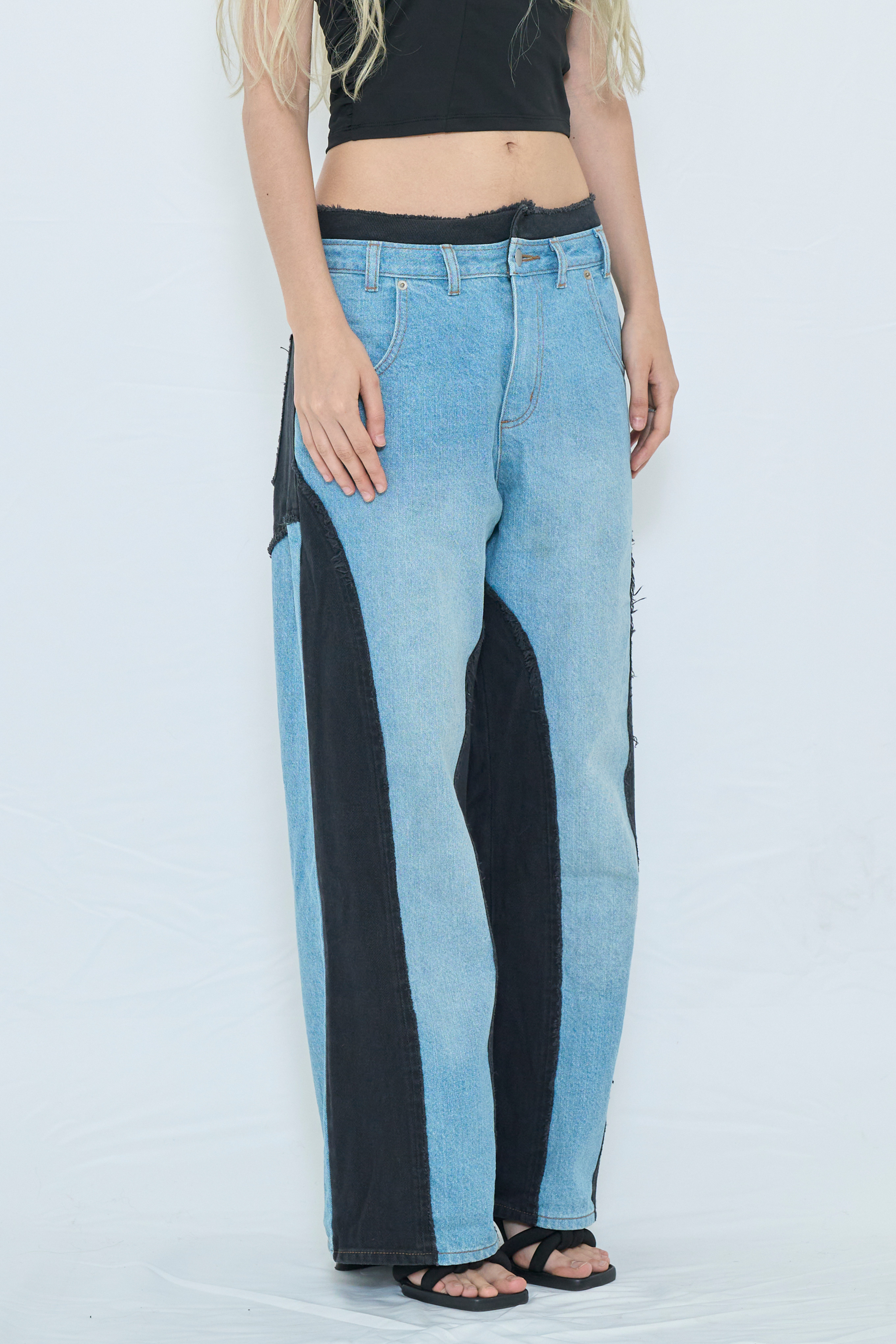 BICOLOR FRAY STRAIGHT PANTS / BLUE