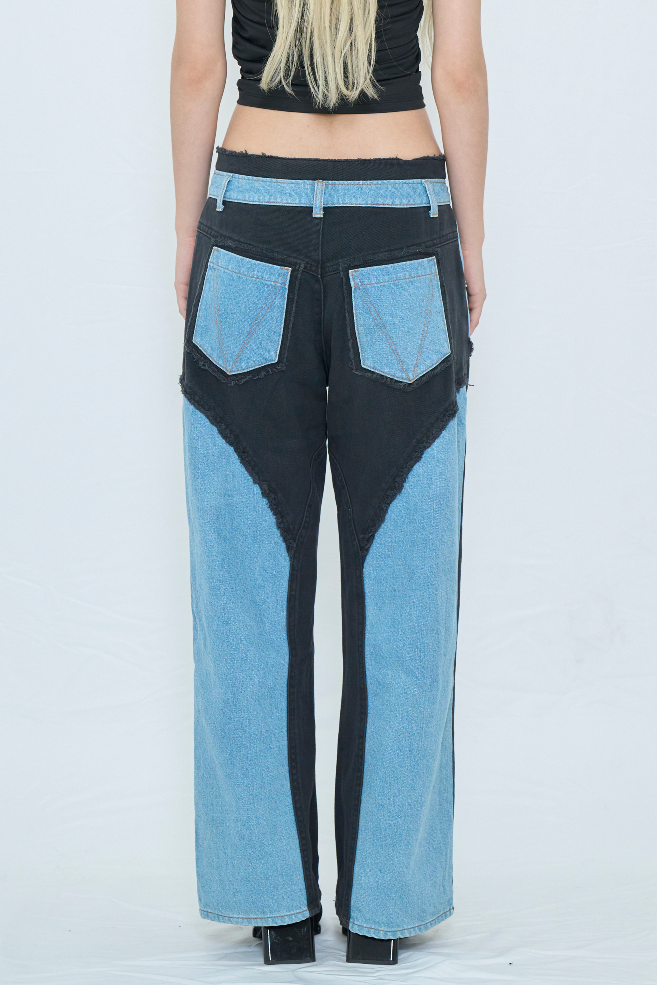 BICOLOR FRAY STRAIGHT PANTS / BLUE