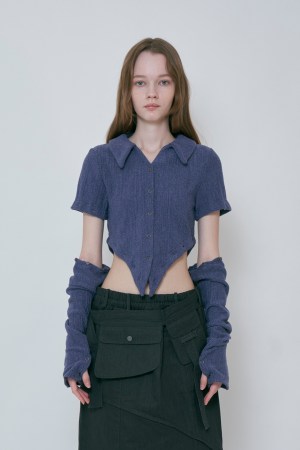 4WAY BUTTON KNIT SHIRT / BLUE