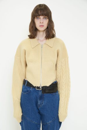 CUTTING DOUBLE ZIP KNIT CARDIGAN / IVORY