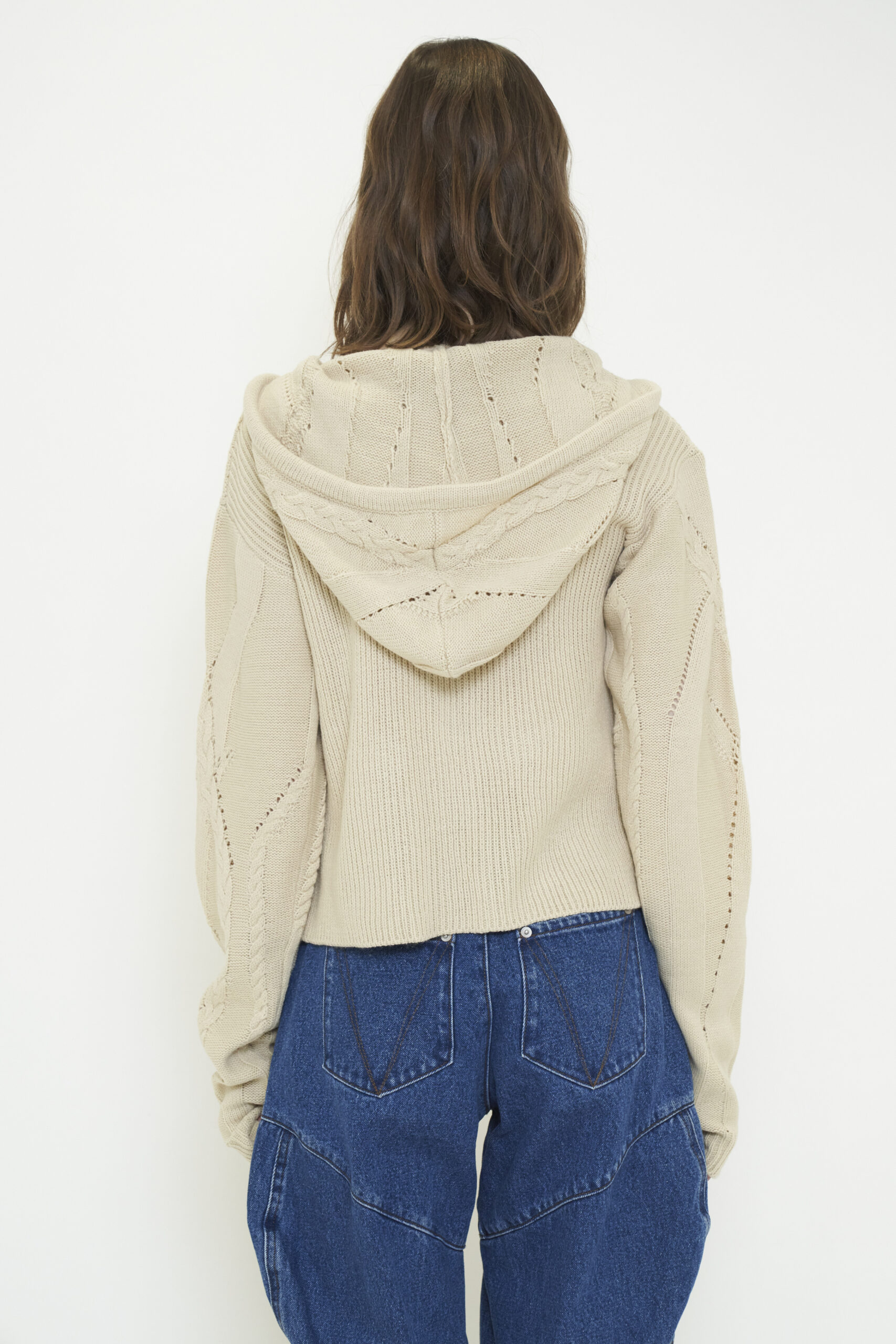 DOUBLE ZIP KNIT HOODIE / IVORY