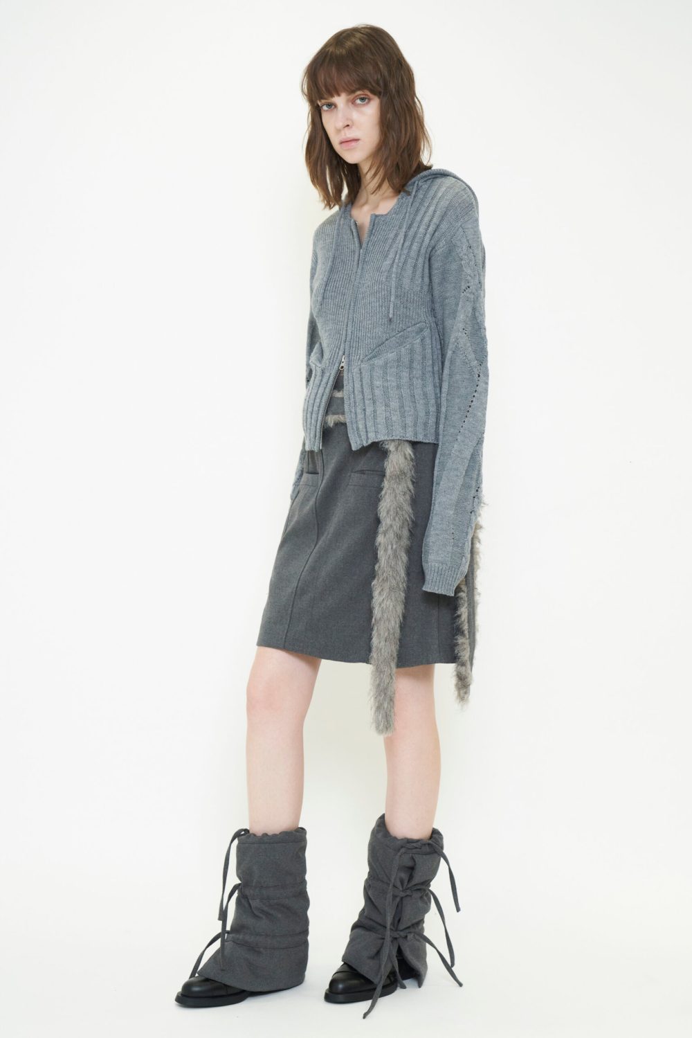 viavanda 　FUR BELT MIDI SKIRT / GRY POP UP】FUR BELT MIDI SKIRT / GRAY – VIAVANDA