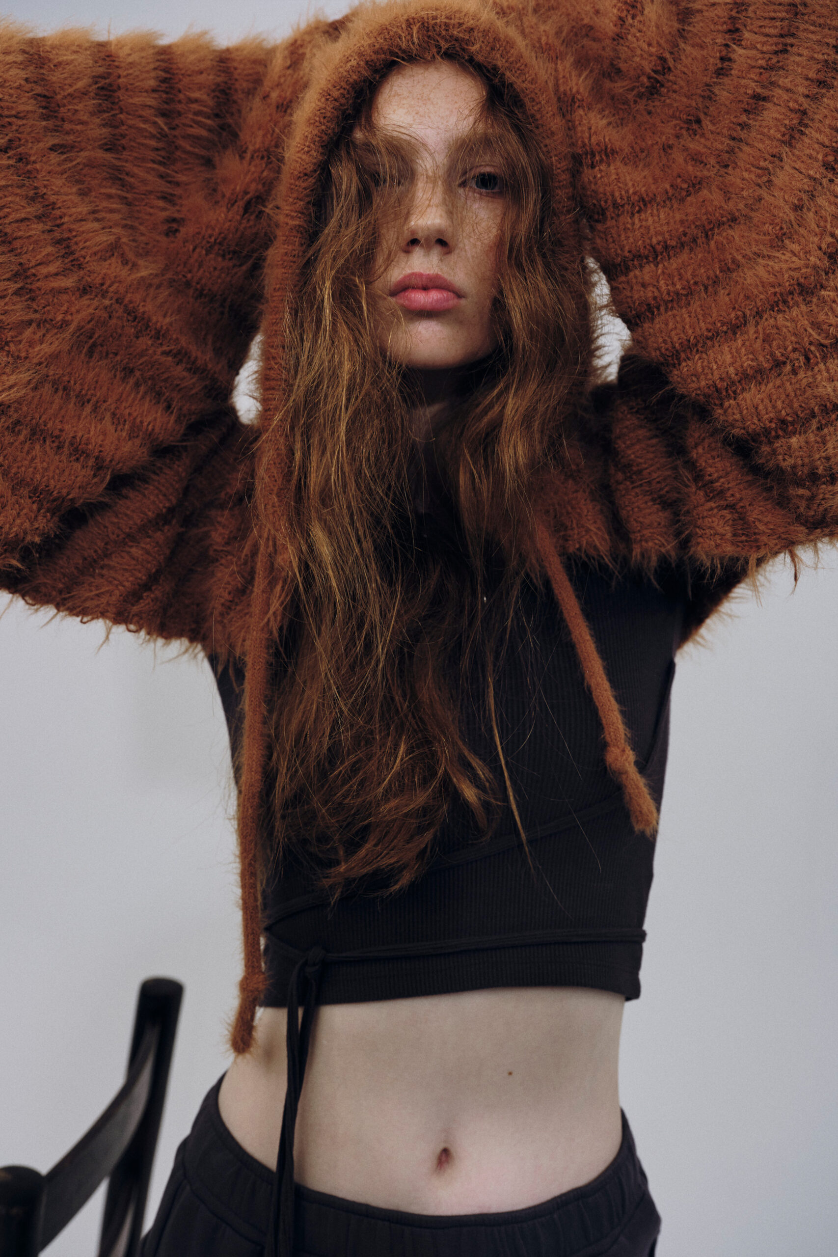 2WAY HOODED MUFFLER KNIT / ORANGE