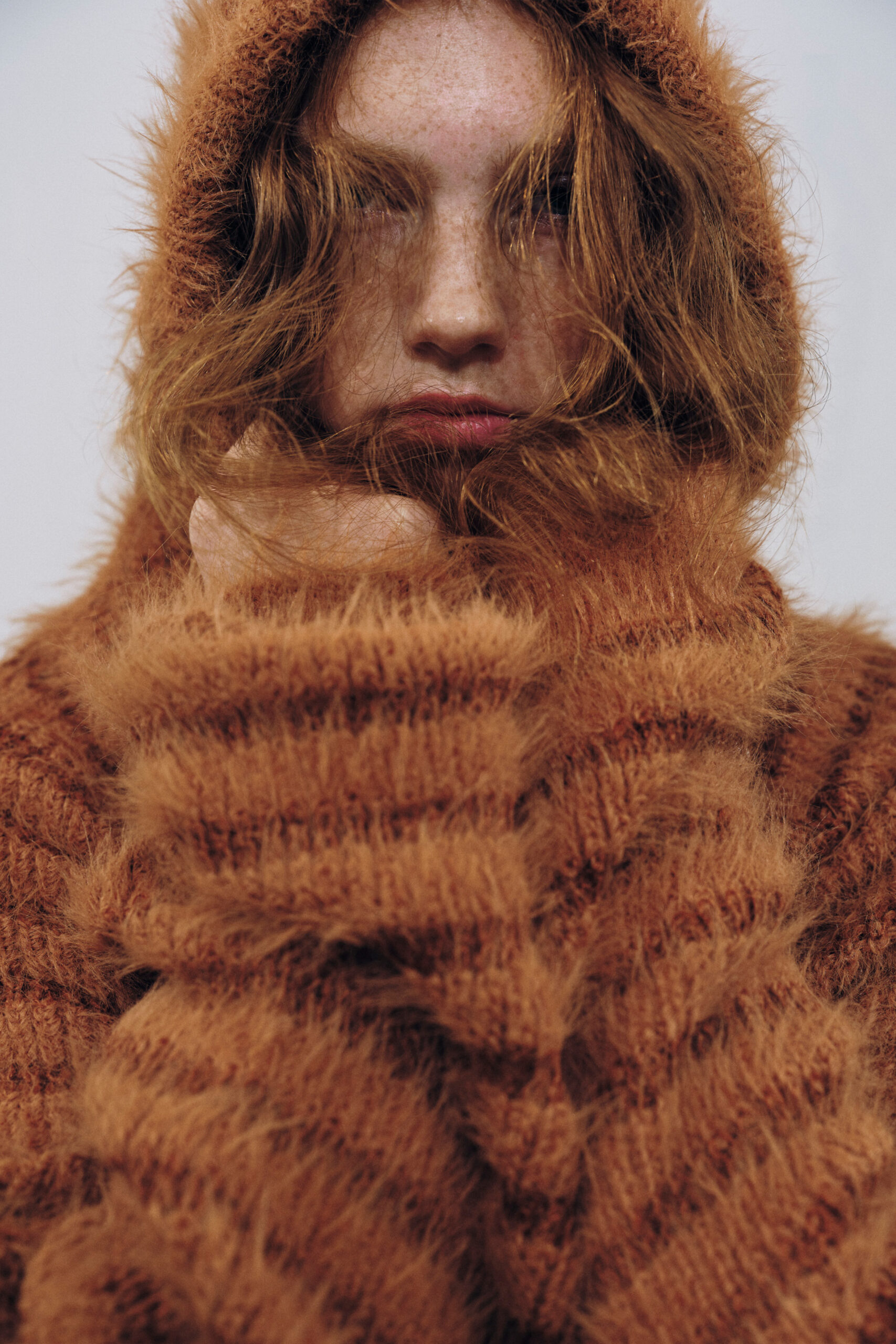 2WAY HOODED MUFFLER KNIT / ORANGE