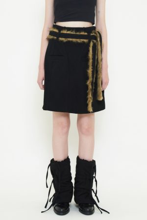 FUR BELT MIDI SKIRT / BLACK