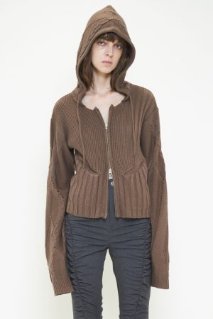 DOUBLE ZIP KNIT HOODIE / BROWN