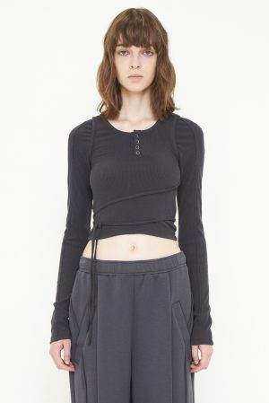 CUT OUT LONG SLEEVE TOP / CHARCOAL
