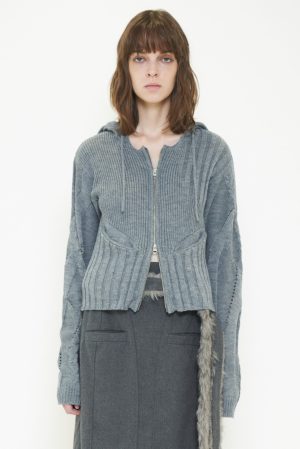 DOUBLE ZIP KNIT HOODIE / GRAY