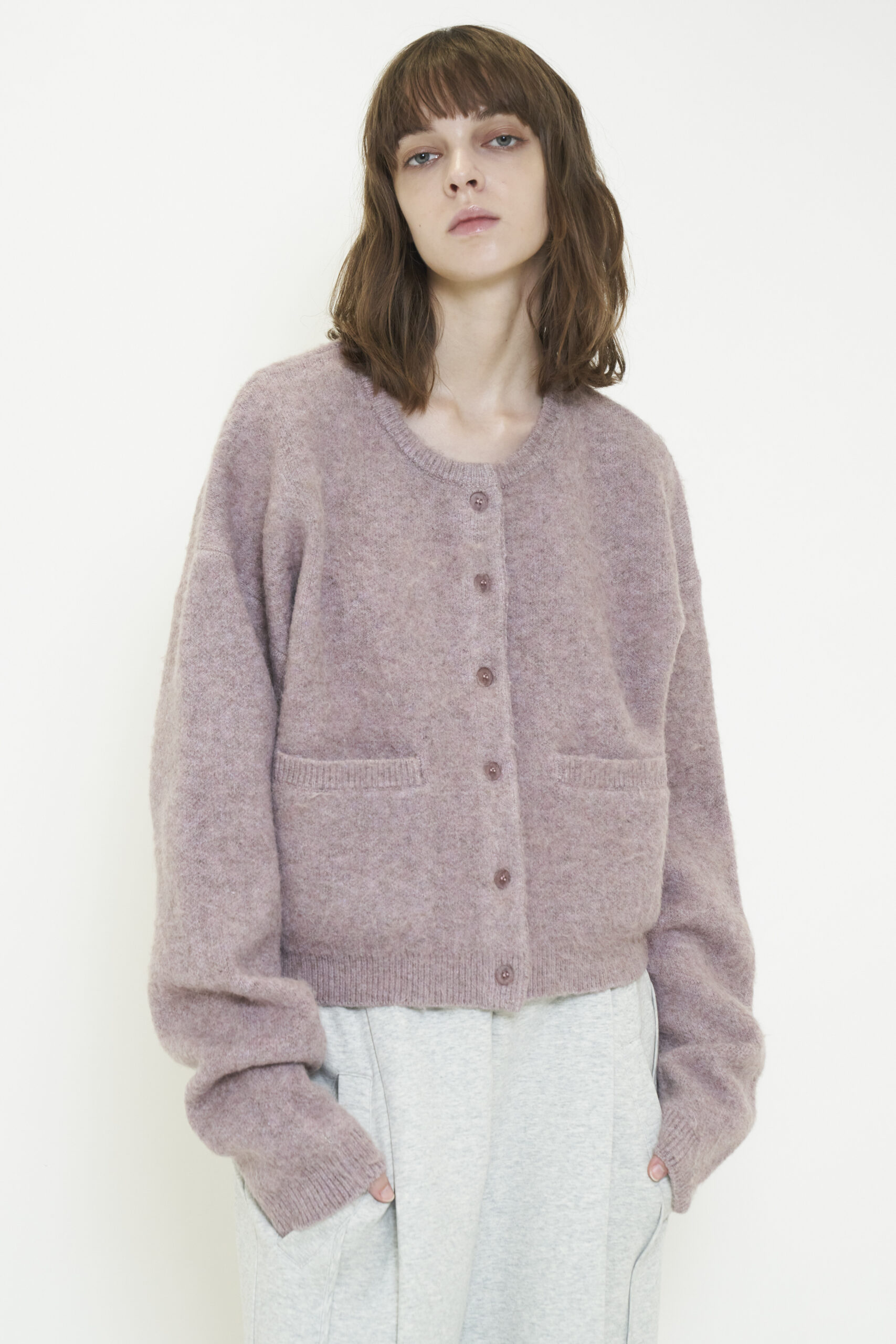 FLUFFY KNIT CARDIGAN / PINK
