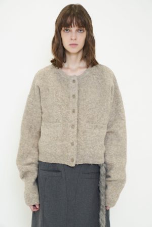 FLUFFY KNIT CARDIGAN / BROWN