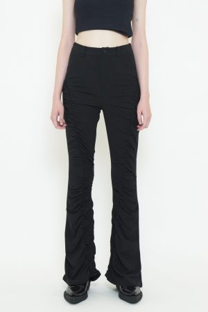 FLARE GATHER SLACKS PANTS / BLACK