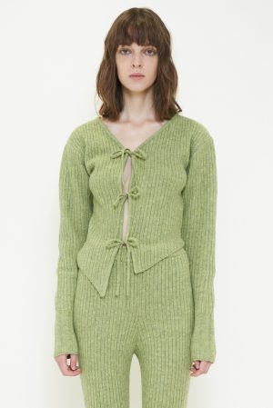 ASYMMETRIC COLOR KNIT CARDIGAN / GREEN