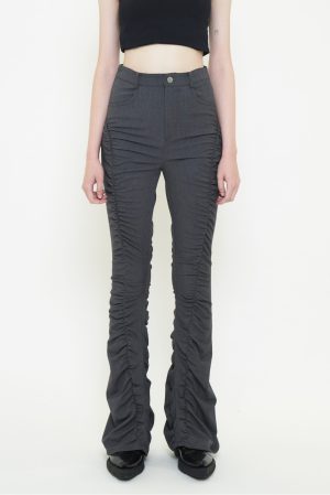 FLARE GATHER SLACKS PANTS / GRAY