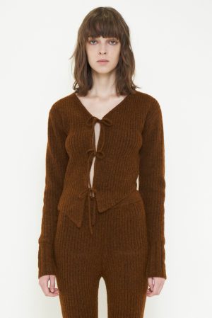 ASYMMETRIC COLOR KNIT CARDIGAN / ORANGE