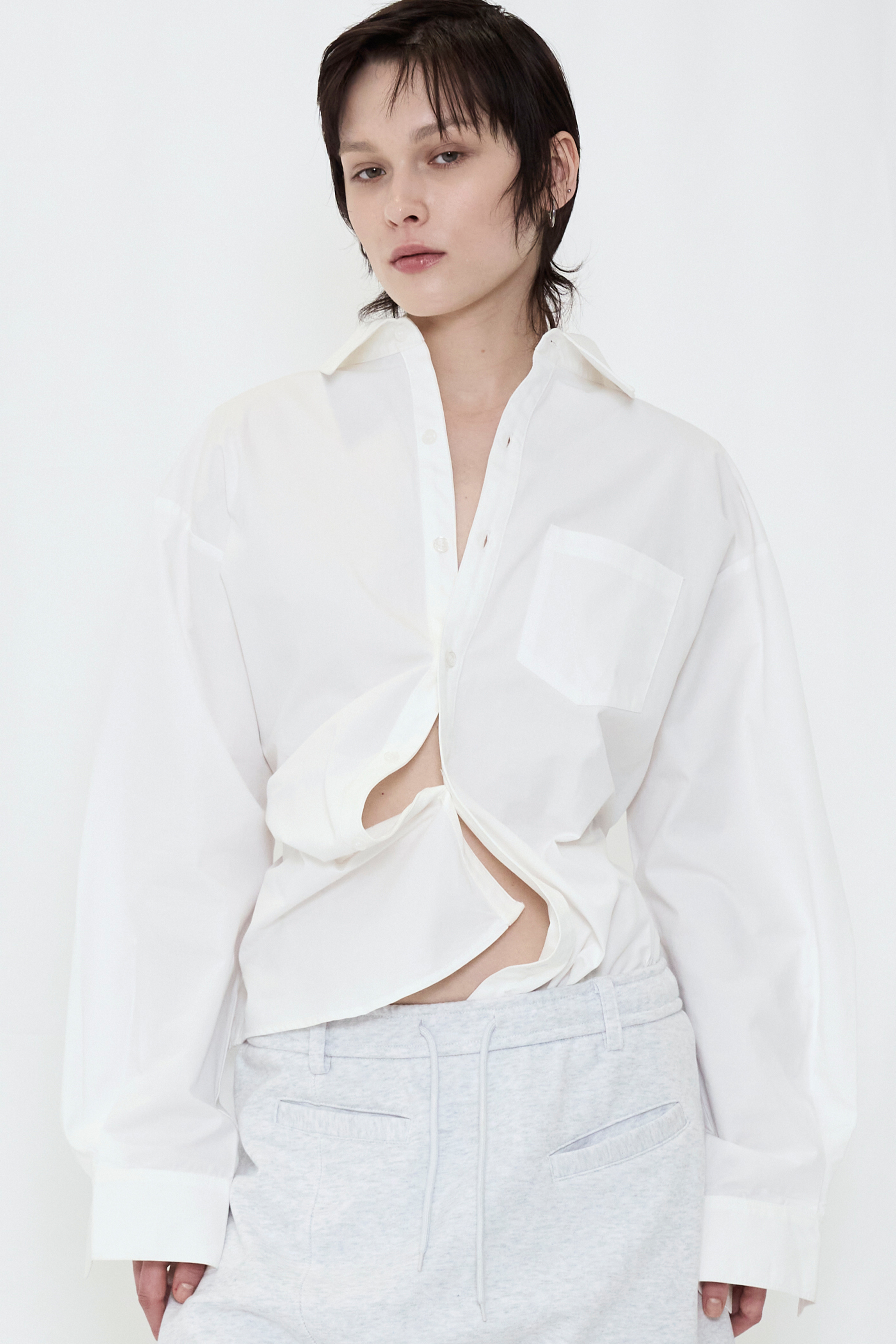2WAY BUTTON BIG SHIRT / WHITE