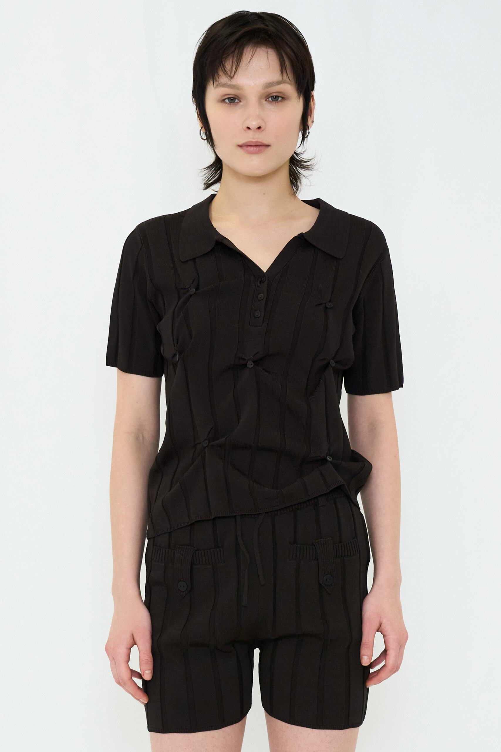 【POP UP】SMOOTH KNIT POLO SHIRT / CHARCOAL