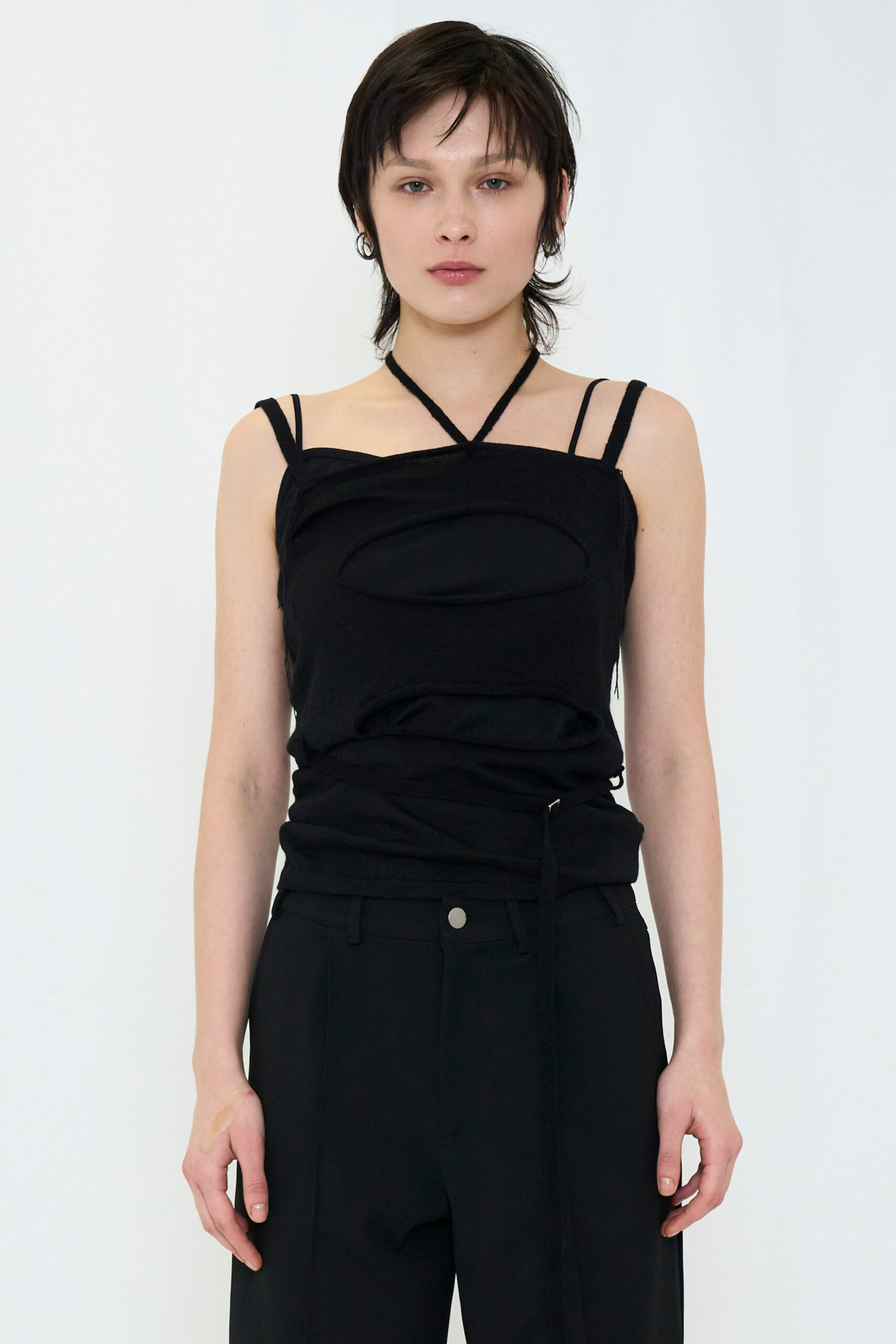 【POP UP】 LAYERED KNIT CAMISOLE / BLACK