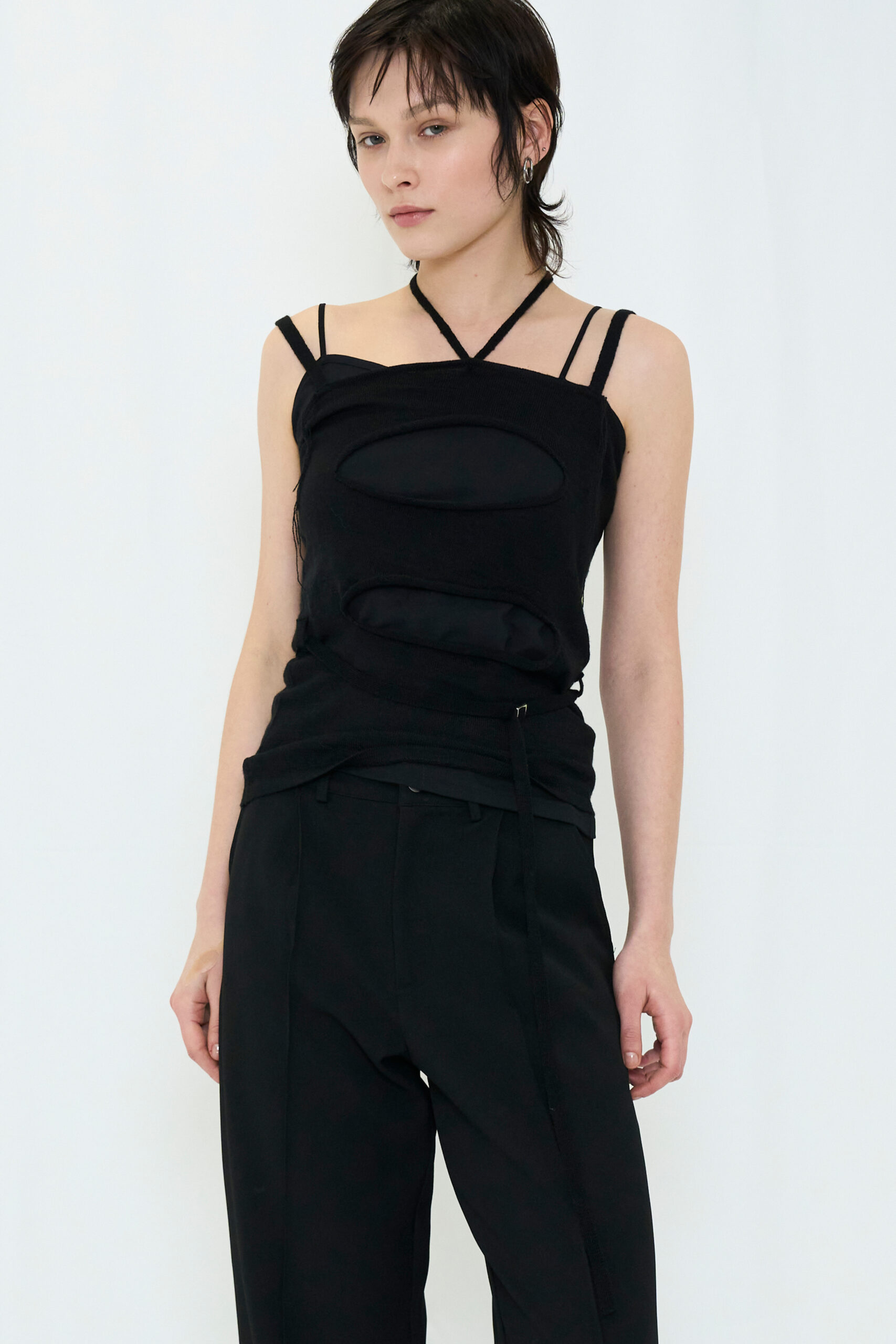【POP UP】 LAYERED KNIT CAMISOLE / BLACK