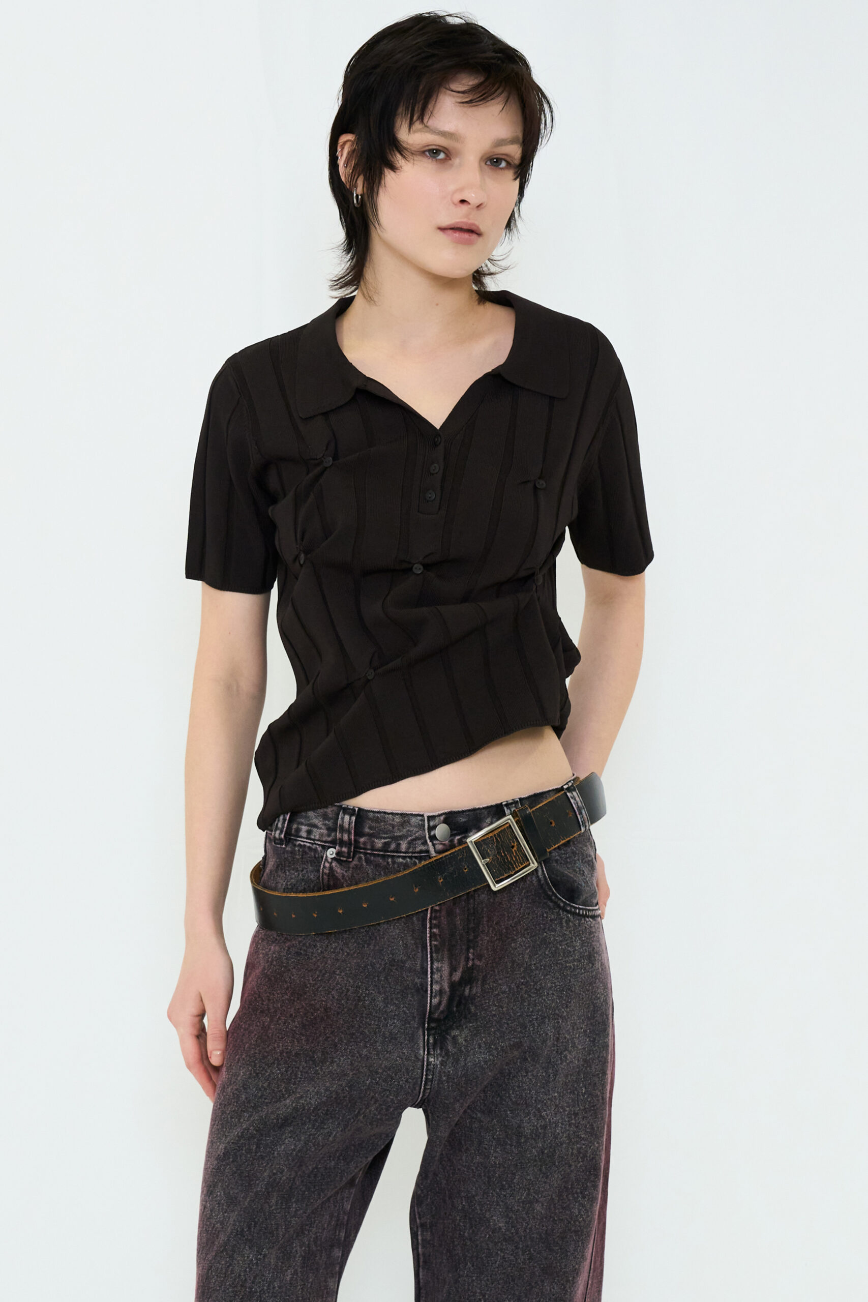 【POP UP】SMOOTH KNIT POLO SHIRT / CHARCOAL