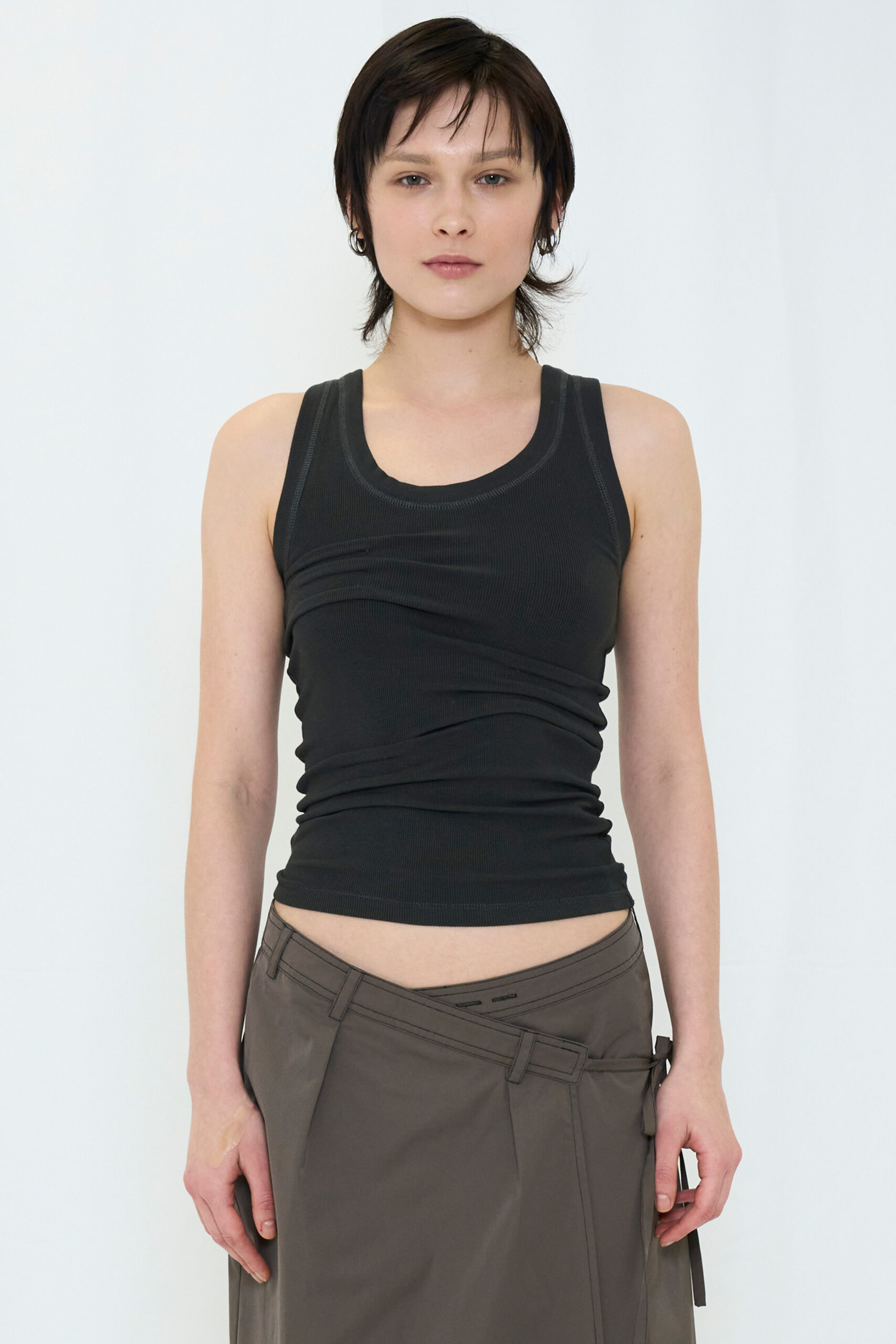 【POP UP】TUCK RIB TANK TOP / CHARCOAL