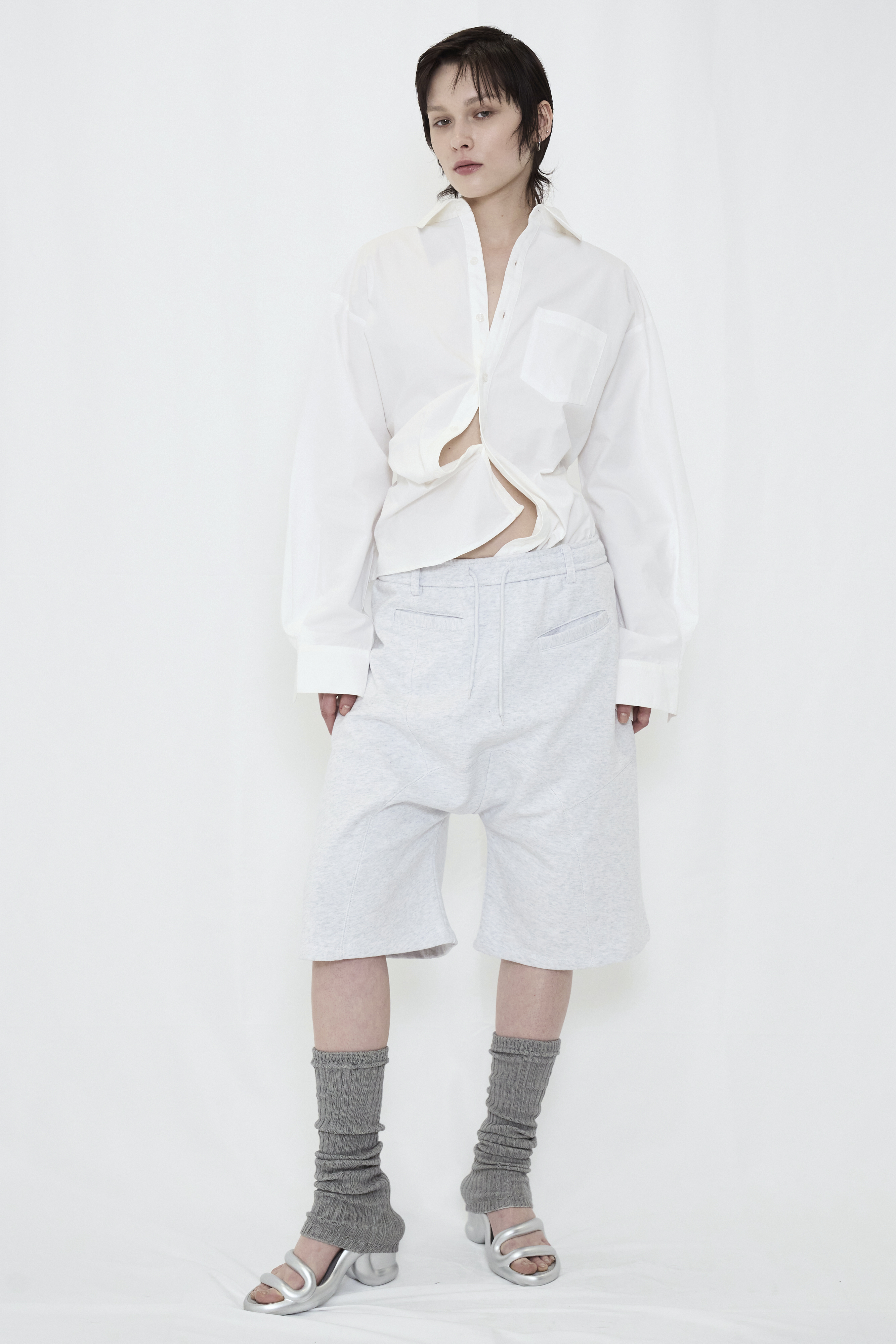 DISTORTION HALF SWEATPANTS / LIGHT GRAY