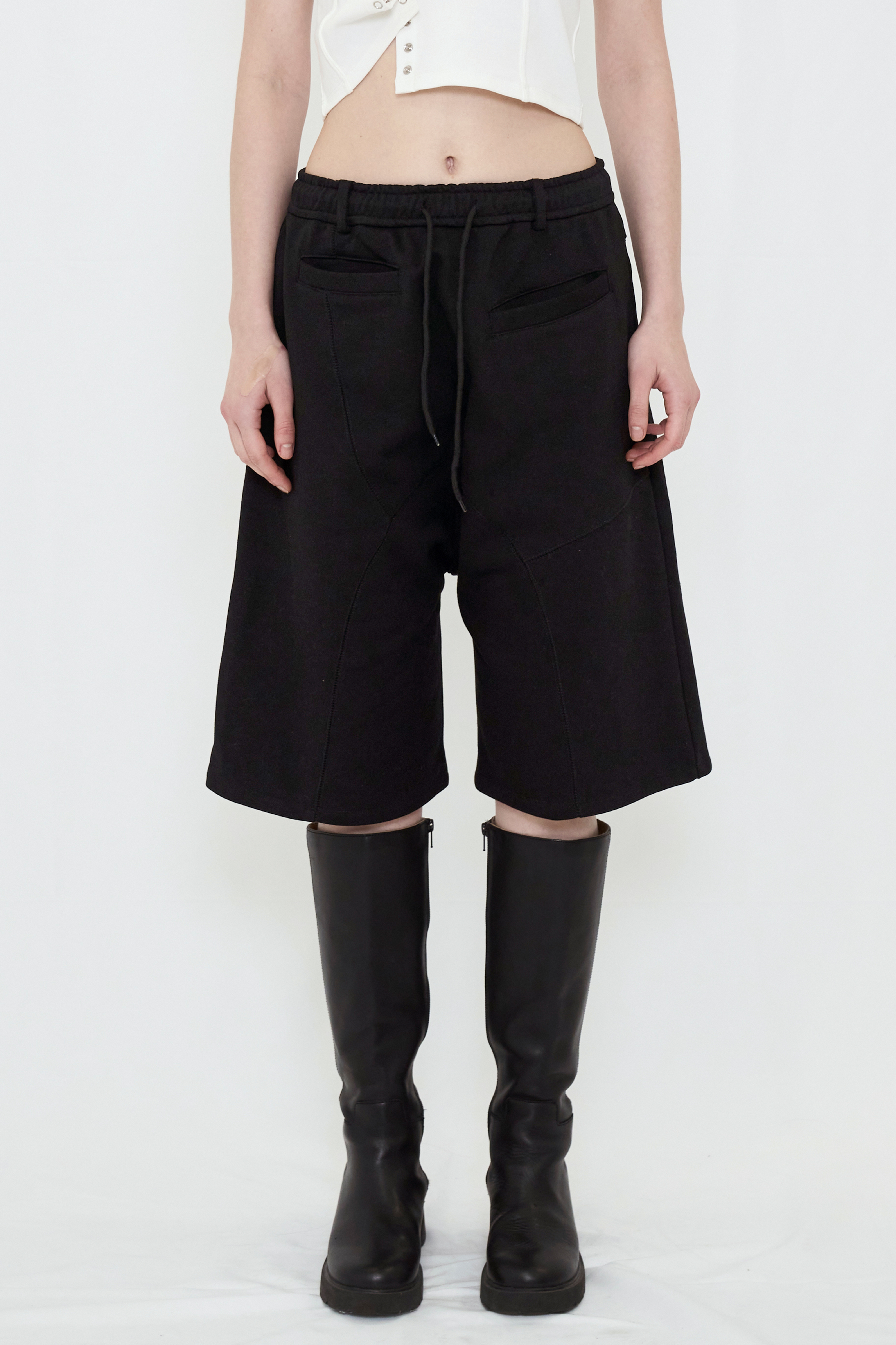 DISTORTION HALF SWEATPANTS / BLACK