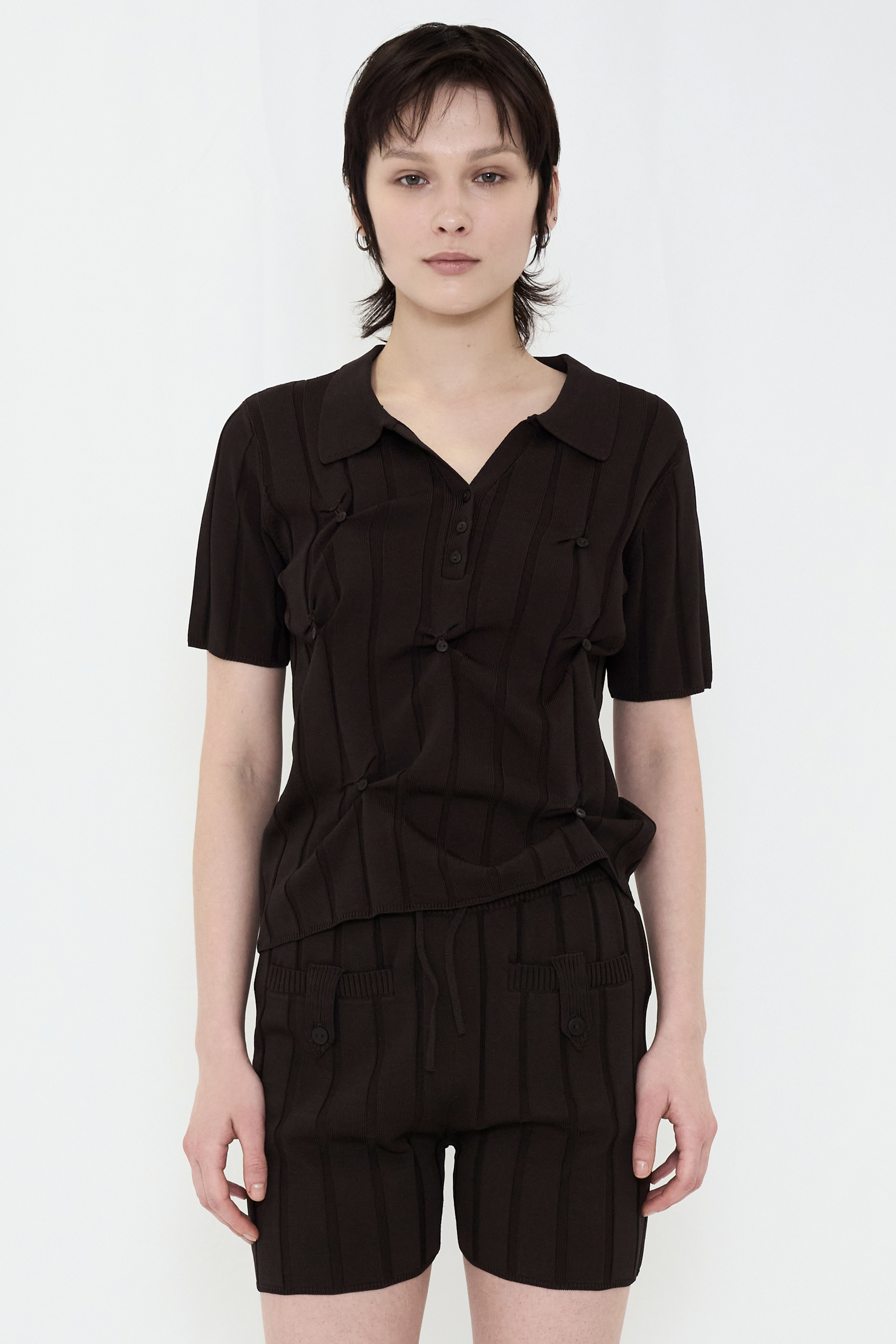 SMOOTH KNIT POLO SHIRT / CHARCOAL